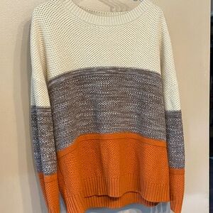Amazon Women's Sweater - Cream, Gray, and Orange